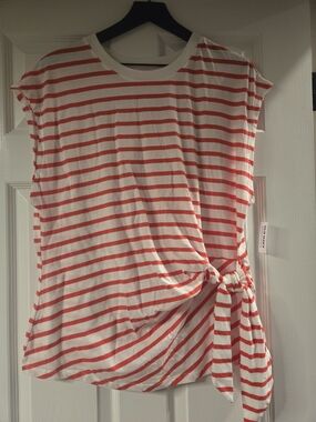 Old Navy White and Red Striped Side-Tie Short Sleeve Tee